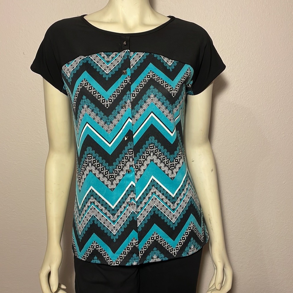 Carol  Rose,  chevron print blouse